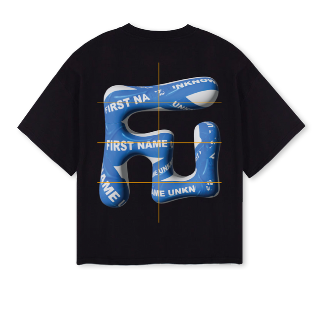 FNUPRINTTAPE Black Oversized Boxy Tee.