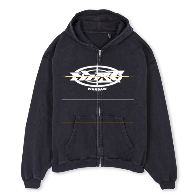 WARSAWHOODIEVINTAGEB Vintage Black Oversized Zipped Hoodie.