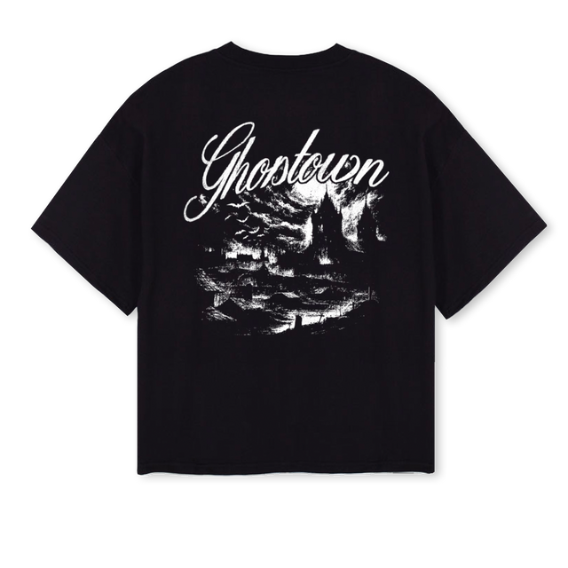 TOWN Black Oversized Boxy Tee.