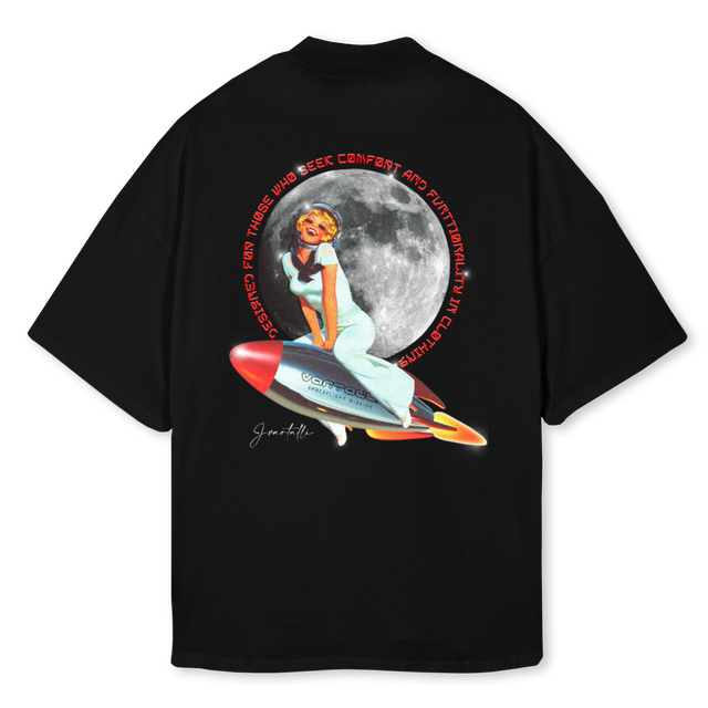 PINUPROCKETJV Black Oversized Mock Neck Tee.