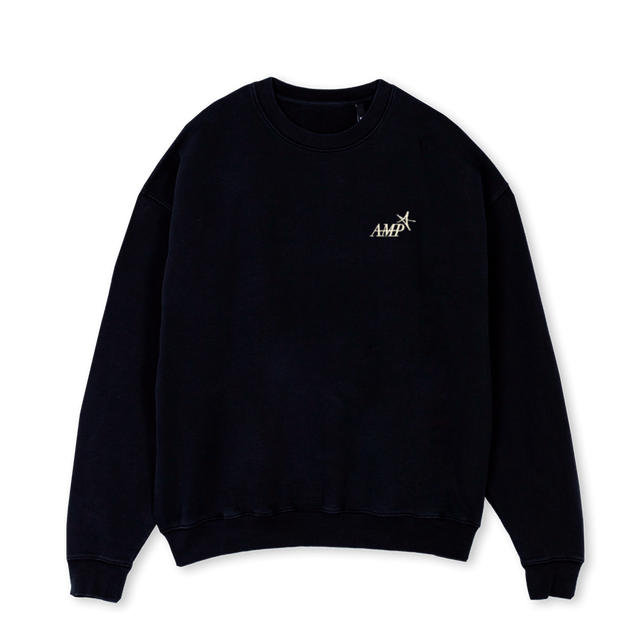 AMPJUMPERBLACK Black Oversized Crewneck Sweater.