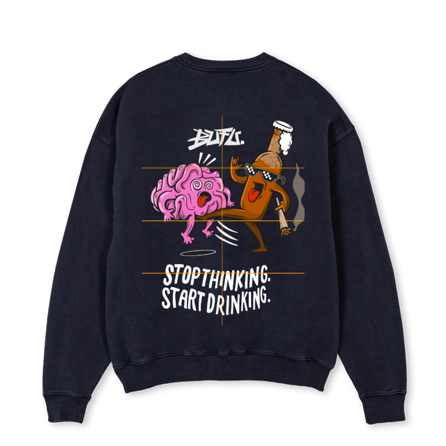STOPTHINKINGBUFU Vintage Black Oversized Crewneck Sweater.