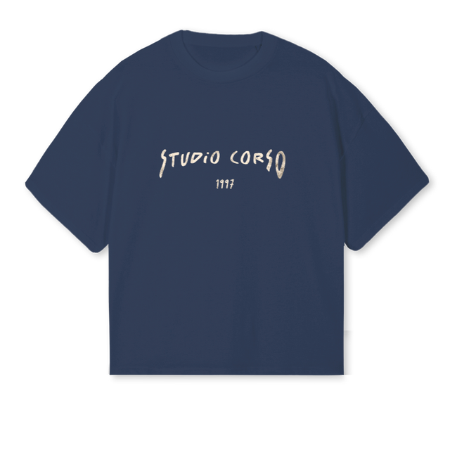 STUDIOCORSO Navy Blue Oversized Boxy Tee.