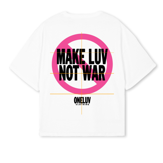 MAKE LUV NOT WAR White Oversized Boxy Tee.