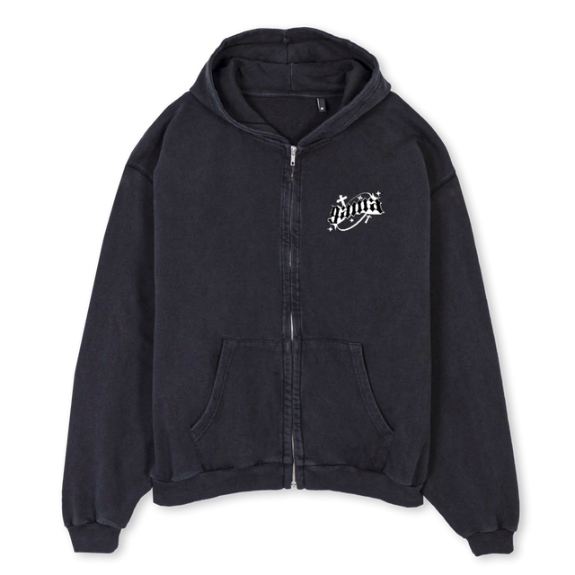 GAMACRIMEN Vintage Black Oversized Zipped Hoodie.