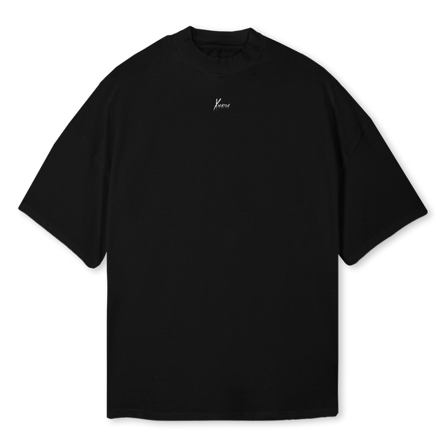 KONRAD POSBERG Black Oversized Mock Neck Tee.