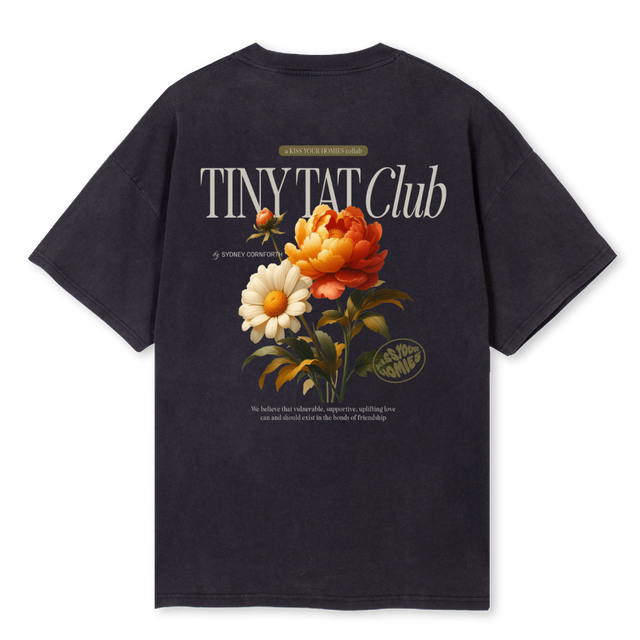 TINY TAT COLLAB Vintage Black Oversized Tee.