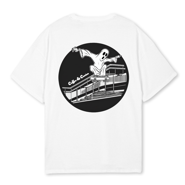 GHOSTSKATEBOARDER White Oversized Tee.