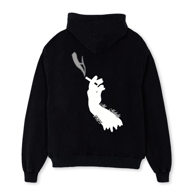 SMOKED AND NOTE Black Oversized Hoodie.