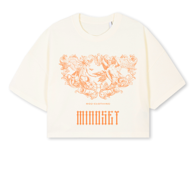 MINDSETGIRL Cream Cropped Oversized Tee.