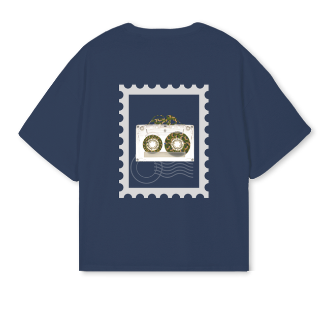 NOBLIGENBLUCASSETTE Navy Blue Oversized Boxy Tee.