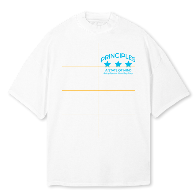 STATE OF MIND White Oversized Mock Neck Tee.