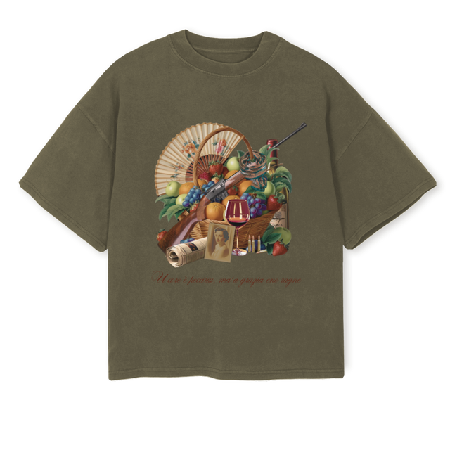 FRUITONE Vintage Olive Oversized Boxy Tee.