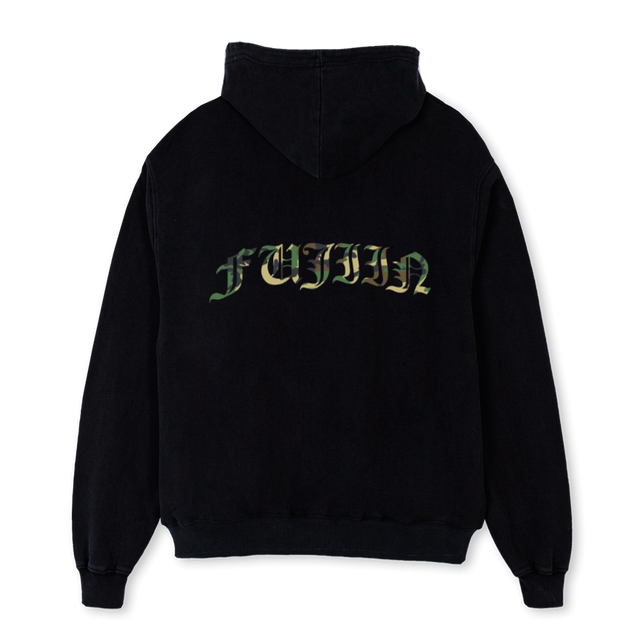CAMOZIPBACK Black Oversized Zipped Hoodie.