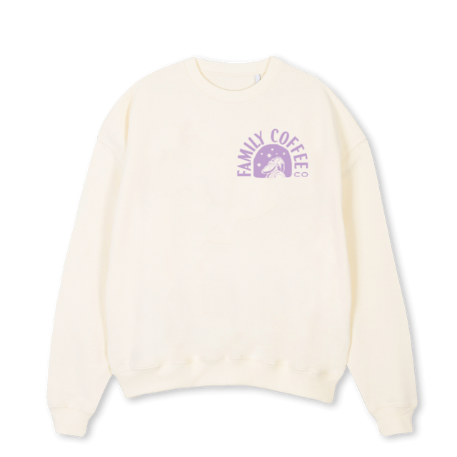 FAMILYCOFFEECREWPURP Cream Oversized Crewneck Sweater.