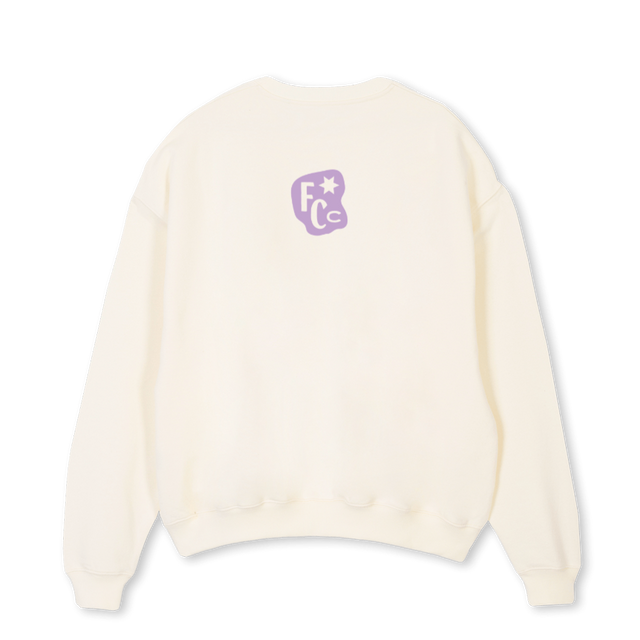 FAMILYCOFFEECREWPURP Cream Oversized Crewneck Sweater.