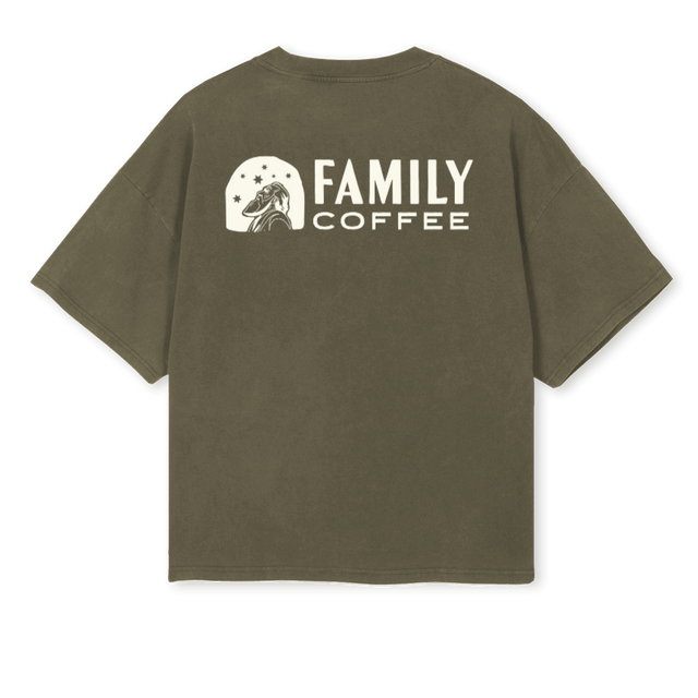 FAMILYCOFFEEGREEN Vintage Olive Oversized Boxy Tee.