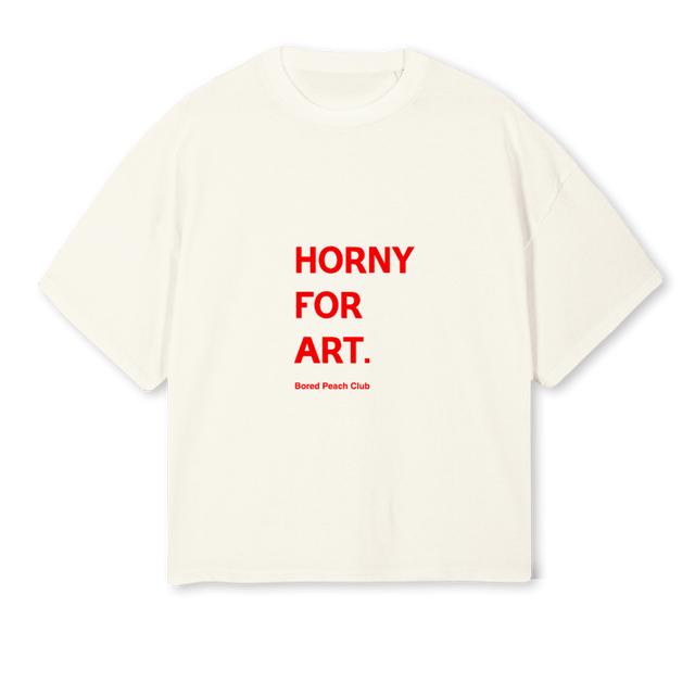 HORNYFORART Cream Oversized Boxy Tee.