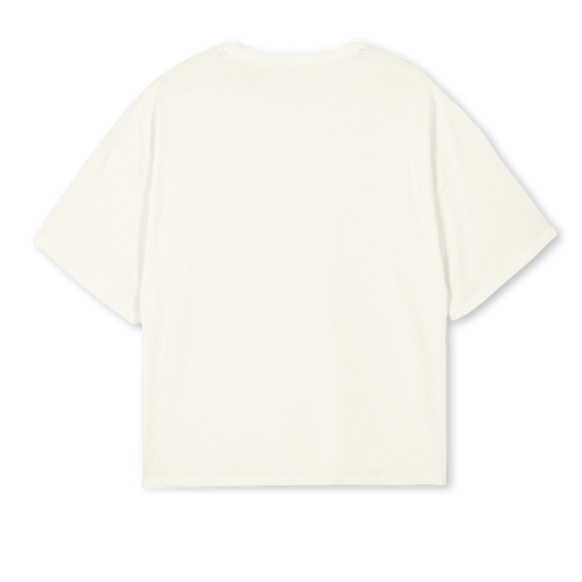 HORNYFORART Cream Oversized Boxy Tee.