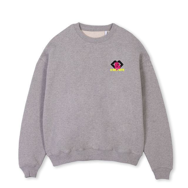 ADWPALMERNEONPNK_1 Grey Marl Oversized Crewneck Sweater.