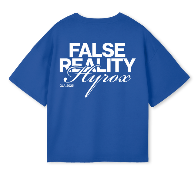 FALSE REALITY HYROX Cobalt Blue Oversized Boxy Tee.