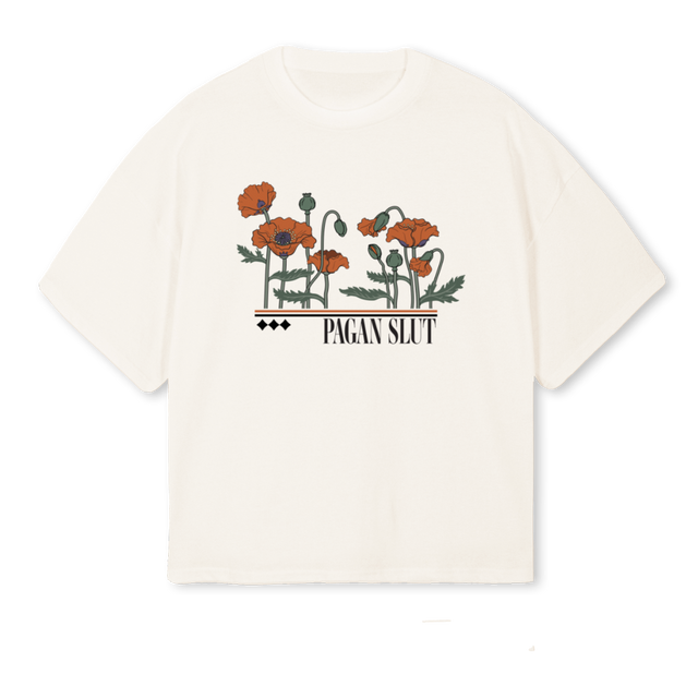 POPPY GARDEN Vintage White Oversized Boxy Tee.