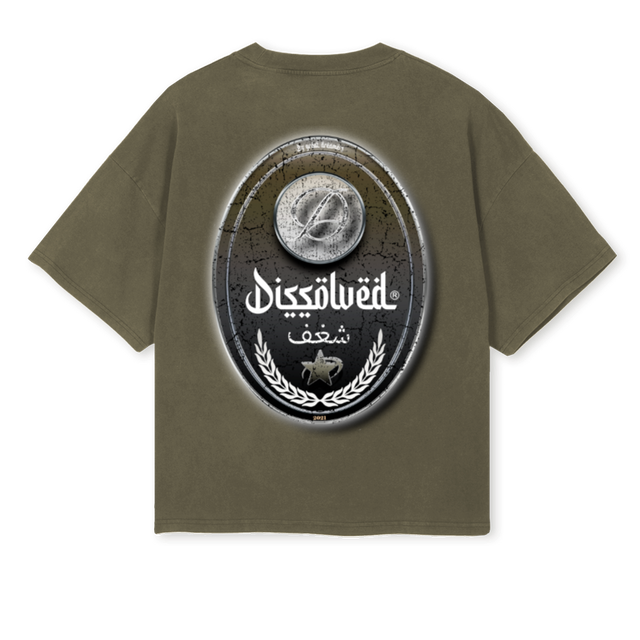 ARABIC DISSOLVED Vintage Olive Oversized Boxy Tee.