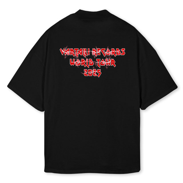 IRONMAIDENTEE Black Oversized Mock Neck Tee.