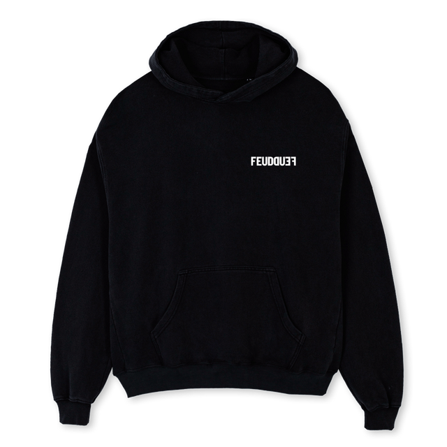 FEUDHOODBLACKTWOLOGO Black Oversized Hoodie.