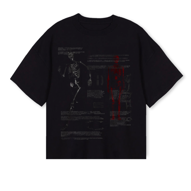NUANCESKELETON Black Oversized Boxy Tee.