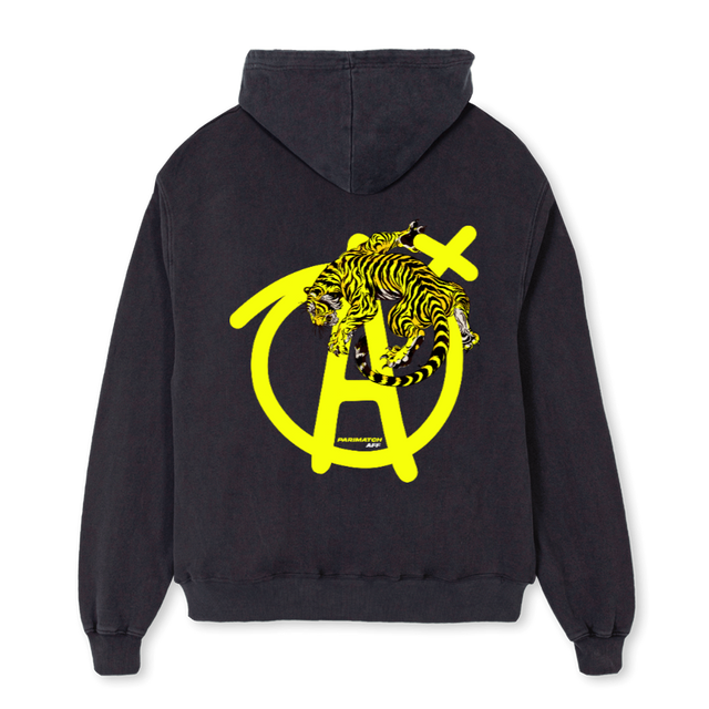 APMTIGERHOODIE Vintage Black Oversized Zipped Hoodie.