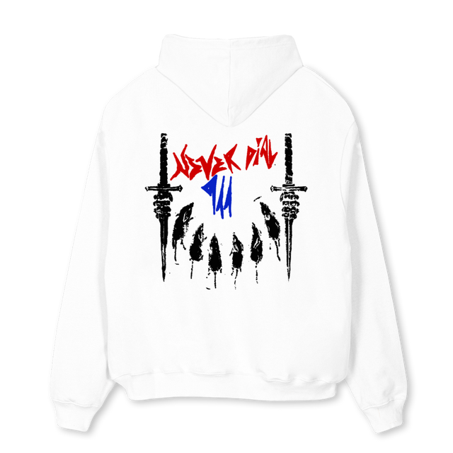 NEVER DIAL NOO White Oversized Hoodie.