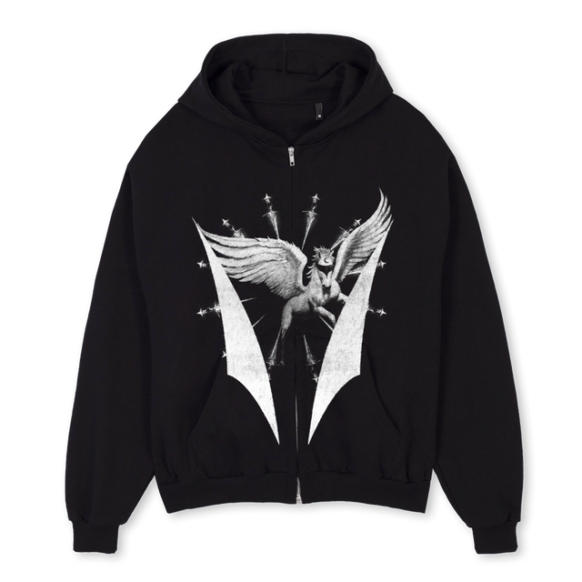 RGLPEGASUSZIPHD Black Oversized Zipped Hoodie.
