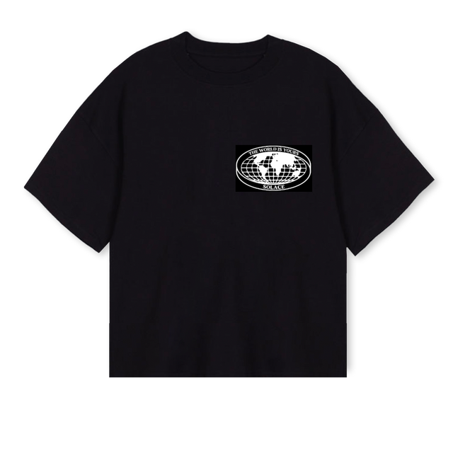 SOLTHEWORLDISYOURS Black Oversized Boxy Tee.