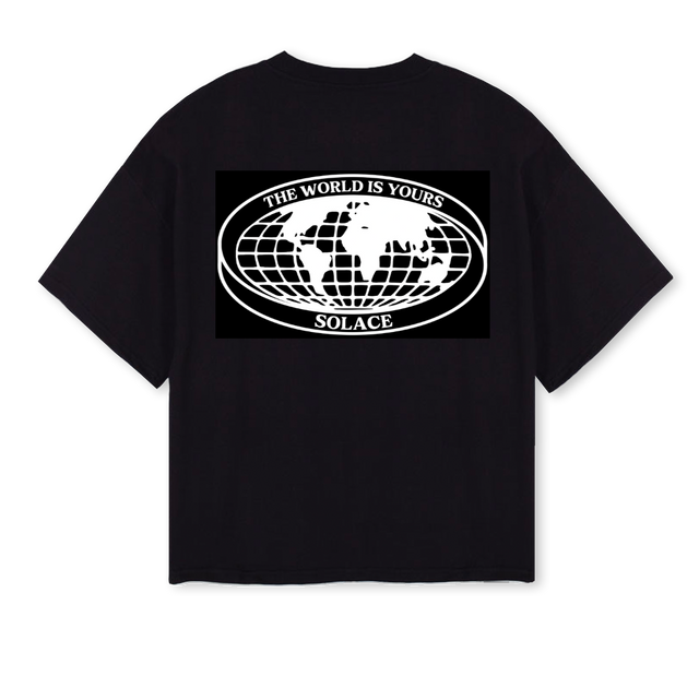 SOLTHEWORLDISYOURS Black Oversized Boxy Tee.