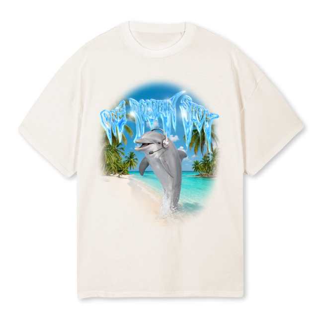 DOLPHSHOW Vintage White Oversized Tee.
