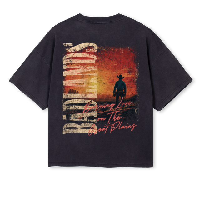 BURNING LOV Vintage Black Oversized Boxy Tee.