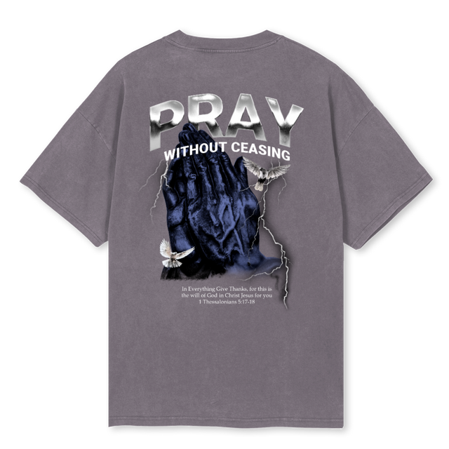 BGPRAYERHANDSPIGGREY Pigment Grey Oversized Tee.