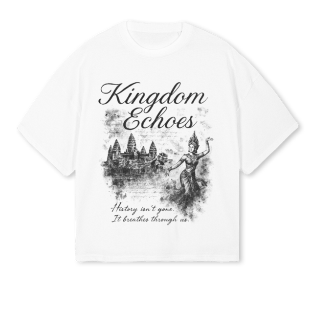 KINGDOMECHOES White Oversized Boxy Tee.