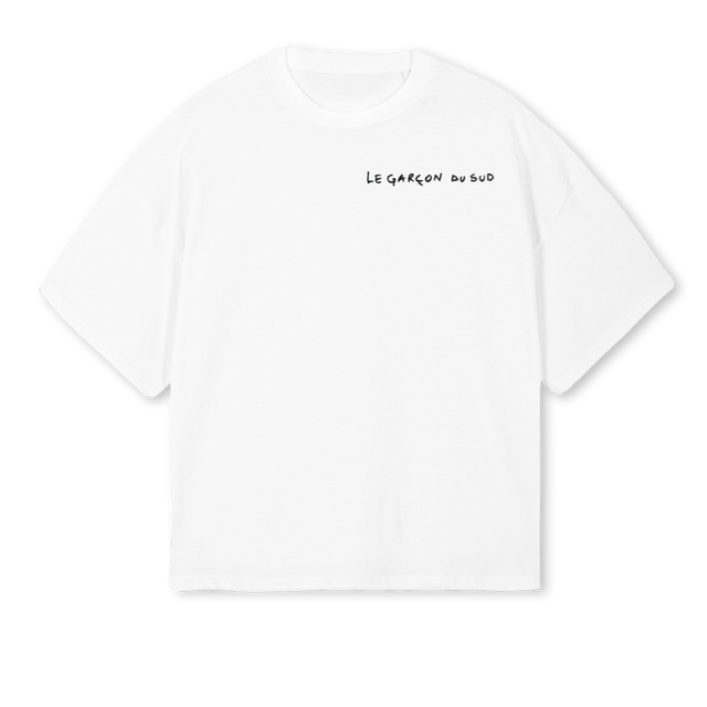 TEEZERODEUX White Oversized Boxy Tee.