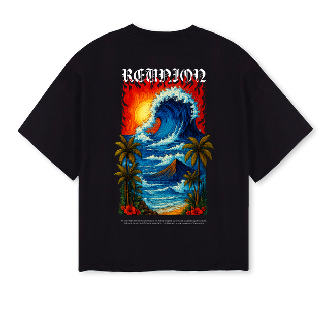 REUNION Black Oversized Boxy Tee.