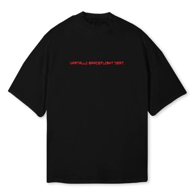 JVRTLISPACEFLIGHT Black Oversized Mock Neck Tee.