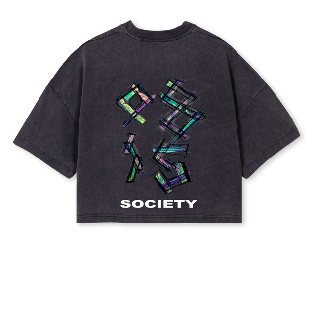 CROPPENCIL Vintage Black Cropped Oversized Tee.