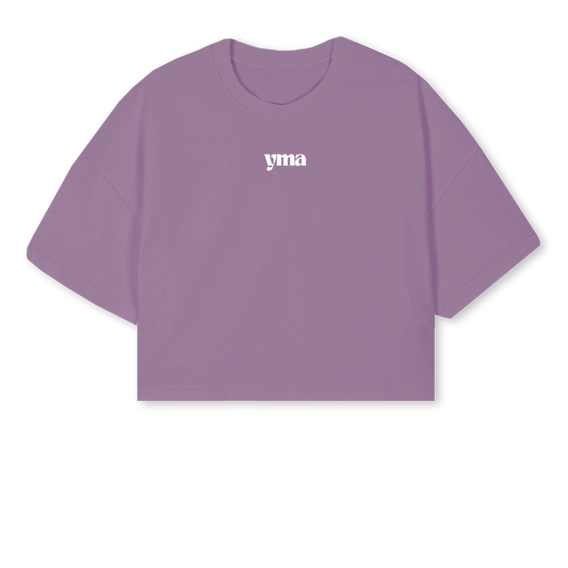 FEMME LILAS Purple Cropped Oversized Tee.