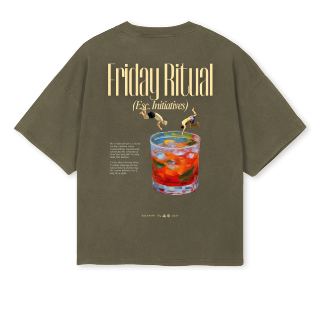 FRIDAY RITUAL Vintage Olive Oversized Boxy Tee.