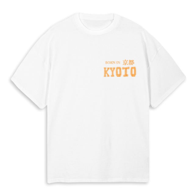 BORN IN KYOTO ORANG White Oversized Tee.