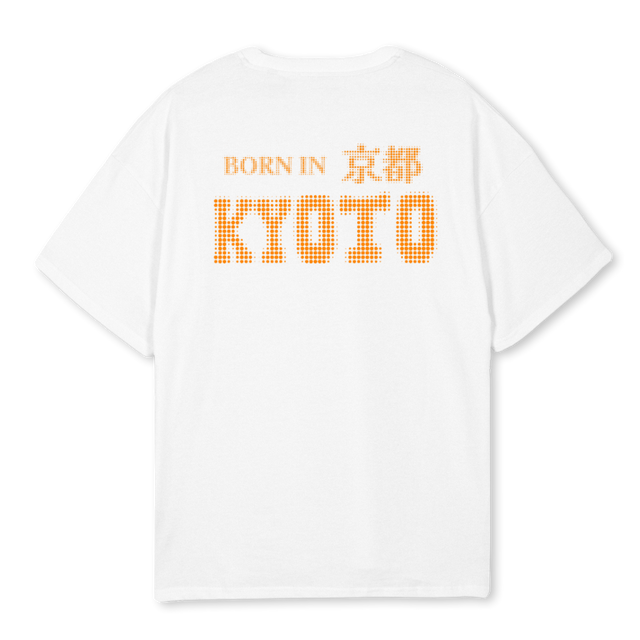 BORN IN KYOTO ORANG White Oversized Tee.