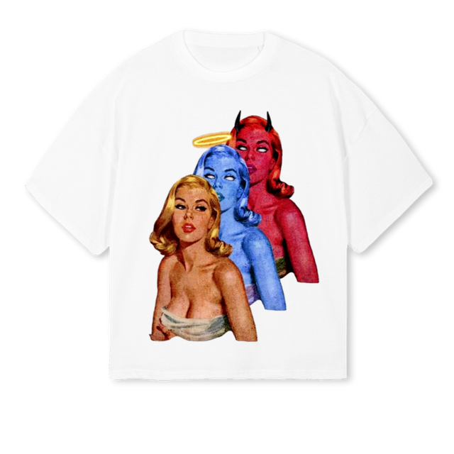 ANGELDEVIL White Oversized Boxy Tee.