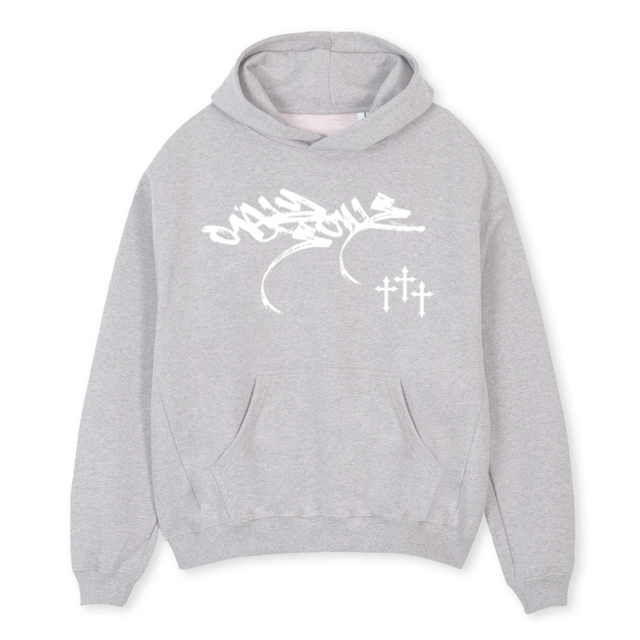 LIGHTGREYGRAFFITI Light Grey Marl Oversized Hoodie.