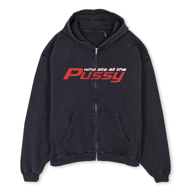 PUSSYHOODIE Vintage Black Oversized Zipped Hoodie.